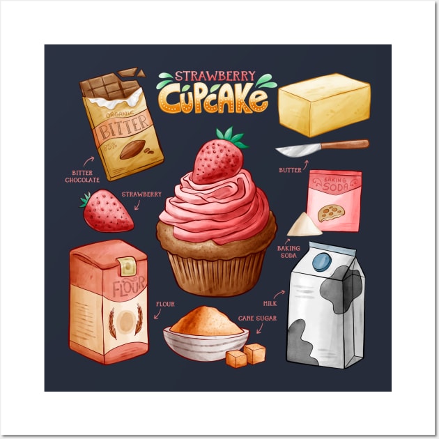 Strawberry Cupcake Ingredients Wall Art by Mako Design 